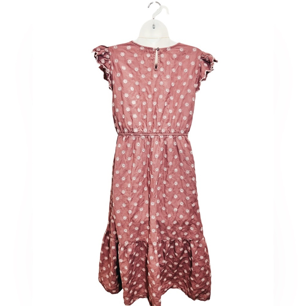 Bohme: Floral embroidered eyelet midi dress ruffle cap sleeves in dusty rose (S) - Picture 6 of 11